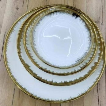 14-Inch Ceramic Gold-Trimmed Round Plate 18 pcs/carton - Gold