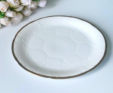 14-Inch Ceramic White Round Plate 12 pcs/carton - Mixed Gold & Silver