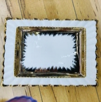 14-Inch Ceramic Gold-Trimmed Square Plate 12 pcs/carton - Gold