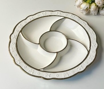 13-Inch Ceramic Round Nut Plate 12 pcs/carton -  Mixed Gold & Silver