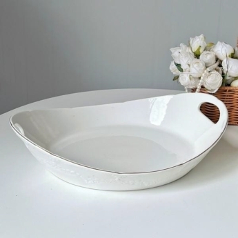 Ceramic Oval Flat Bowl (Small Size) – 9 pcs/carton - Mixed Gold & Silver