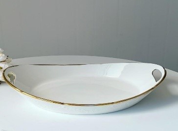 Ceramic Oval Flat Bowl (Large Size)  12 pcs/carton -  Mixed Gold & Silver