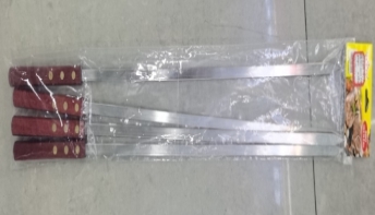 Stainless Steel Skewer with Red Wooden Handle – 60 × 1.0 cm – Stainless Steel – 4 pcs/pack