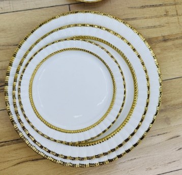 12-Inch Ceramic Round Plate  24 pcs/carton – Mixed Gold & Silver