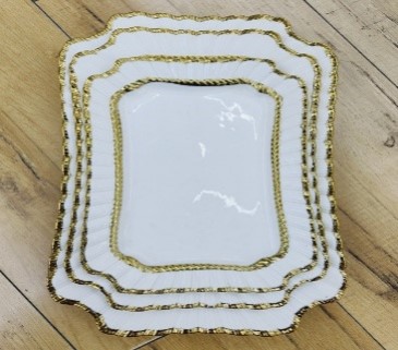 14-Inch Ceramic Square Plate  30 pcs/carton – Mixed Gold & Silver