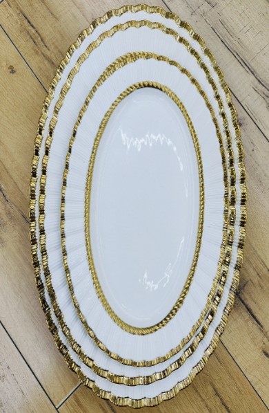 16-Inch Ceramic Oval Plate   24 pcs/carton – Mixed Gold & Silver