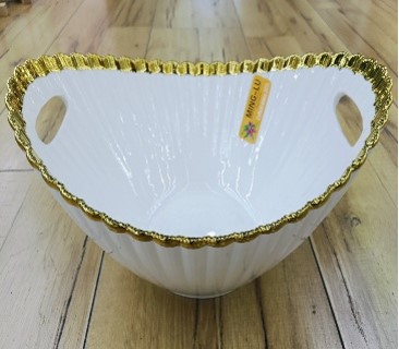 13-Inch Ceramic Bowl with Handle  12 pcs/carton – Mixed Gold & Silver