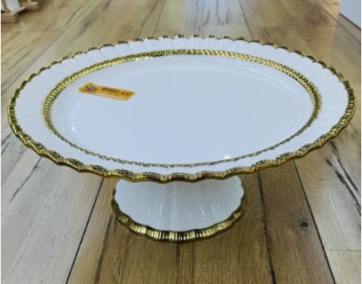 12-Inch Ceramic Round Plate with Stand 12 pcs/carton – Mixed Gold & Silver