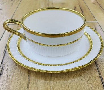 Ceramic Cup & Saucer (8 sets) – 48 pcs/carton – Mixed Gold & Silver