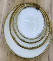 16-Inch Ceramic Silver-Trimmed Round Plate 12 pcs/carton - Silver